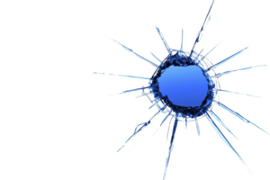 A shattered glass effect with sharp, jagged edges radiating from central point, creating dynamic and dramatic visual impact. blue tint adds cool, modern touch png