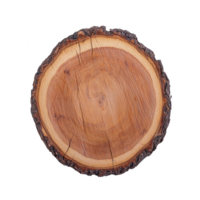 A natural wooden slice with visible tree rings and bark edges, showcasing organic texture and growth patterns. This piece can be used for rustic decor or craft projects png