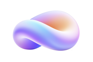 A This features smooth, abstract 3D shape with gradient of pastel colors, including blue, purple, and orange, creating soft and calming visual effect. shape appears fluid and organic, resembling png