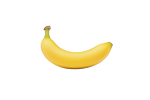 A ripe yellow banana is isolated on transparency background, showcasing its smooth texture and vibrant color. banana is slightly curved, with greenish stem, ready to eat png