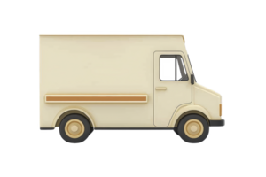 A beige delivery van illustration with simple, minimalist design, showcasing side view. van has boxy shape, smooth lines, and neutral color palette, conveying clean and modern look png