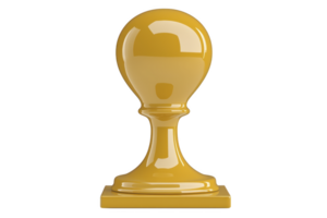 A shiny golden pawn chess piece stands upright, reflecting light on its smooth surface. elegant design and polished finish give it luxurious appearance, perfect for strategic gameplay png