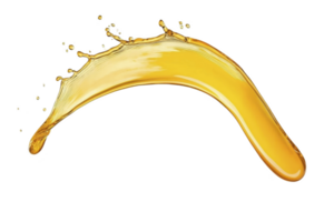 A dynamic splash of golden liquid arcs gracefully against transparency background, capturing motion and fluidity. vibrant color and smooth texture evoke sense of freshness and energy png
