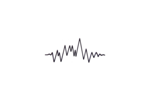 A simple black and white sound wave illustration on transparent background, depicting audio frequency or music visualization. minimalist design conveys sense of rhythm and movement png