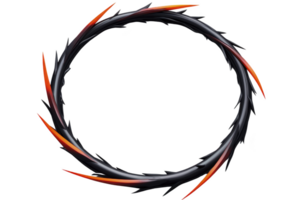 A circular design with sharp, fiery elements creates dynamic and intense visual. combination of red and orange hues with dark tones gives sense of energy and movement png