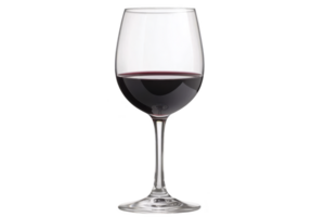 A tall, elegant wine glass filled with rich red wine, showcasing its deep color and clarity. glass stands on slender stem, highlighting sophistication of drink png