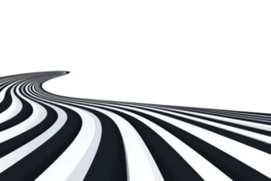 A dynamic black and white abstract design features curving lines creating sense of movement and depth against stark transparency background. pattern is bold and modern png