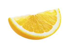 A vibrant slice of juicy lemon with glossy texture, showcasing its bright yellow color and detailed pulp. fresh citrus fruit is isolated on transparency background png