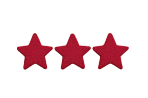 A Three red textured stars are aligned against plain background, creating simple and bold visual. stars have rough surface, adding depth and interest to composition png