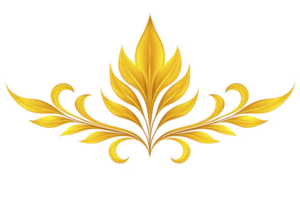 A golden ornamental design with intricate leaf patterns and elegant curves, creating luxurious and decorative appearance. symmetrical arrangement adds touch of sophistication png