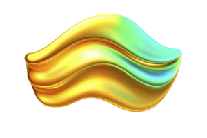 A vibrant, abstract 3D shape with smooth, flowing curves in golden and green hues, resembling wave or ribbon, set against transparent background. design is dynamic and modern png