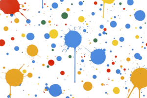 A Colorful paint splatters and dots in blue, yellow, red, and green create vibrant pattern on transparency background, evoking playful and artistic feel png