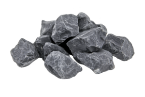 A pile of rough, gray stones with textured surface, arranged in random heap. stones have natural, rugged appearance, suitable for landscaping or construction projects png