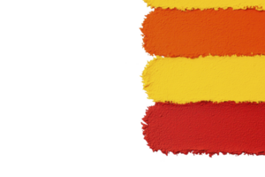 A Four vibrant paint strokes in red, orange, yellow, and red are layered horizontally, showcasing textured and artistic design. colors blend seamlessly, creating bold and creative visual effect png