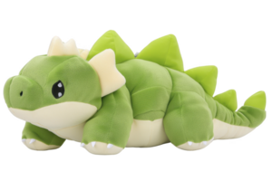 A cute green plush dinosaur toy with soft spikes and friendly expression, perfect for children and collectors. toy is made of soft fabric and has cuddly appearance png