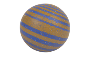 A spherical object with textured surface features alternating blue and brown stripes, creating visually striking pattern. design is simple yet captivating png