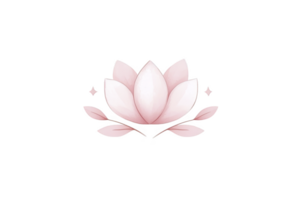 A delicate pink lotus flower with soft petals is surrounded by small sparkles, symbolizing purity and tranquility. minimalist design evokes sense of calm and elegance png