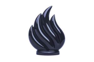 A This features sleek, stylized flame sculpture with glossy finish, showcasing dynamic curves and modern design. dark color adds sense of elegance and sophistication.flame sculpture png