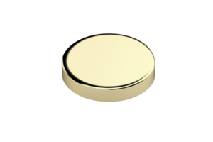 A shiny, round, gold colored metal disc with smooth surface, isolated on transparency background, reflecting light. object appears simple yet elegant, suitable for various design purposes png