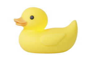 A cute yellow rubber duck with cheerful expression, perfect for bath time fun. duck features smooth texture and classic design, making it delightful toy for children png