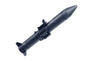 A sleek, modern rocket with pointed nose and stabilizing fins, designed for high speed travel or military use, isolated on transparency background png