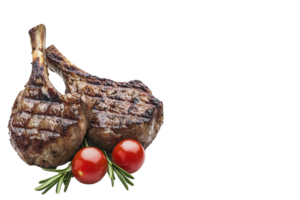 A Grilled lamb chops with rosemary and cherry tomatoes on transparency background create delicious and appetizing presentation png