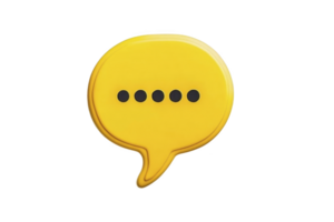 A bright yellow speech bubble icon with five black dots conveys communication and conversation. simple design is ideal for messaging apps or social media graphics png