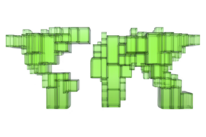 A This features digital illustration of letters FR composed of interconnected green rectangular blocks, creating modern and abstract design. blocks have transparent, glass like appearance png