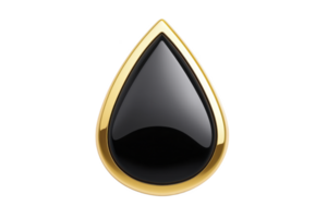 A sleek black teardrop shaped object with shiny gold border, symbolizing elegance and luxury, isolated on transparency background png