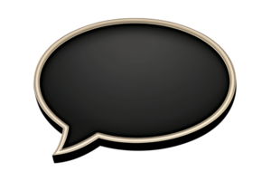 A black speech bubble with gold outline is depicted, symbolizing communication or dialogue. design is simple and elegant, suitable for various contexts like messaging or social media png