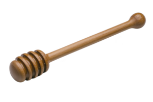 A wooden honey dipper with grooves for easy honey collection and serving, isolated on transparency background. smooth texture and natural wood finish give it rustic charm png