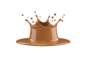 A splash of smooth, creamy chocolate creates dynamic and appetizing visual, capturing moment of impact with droplets suspended in mid air. Perfect for dessert or confectionery themes png