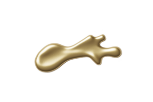 A shiny, abstract gold splash shape on transparent background, resembling liquid metal or paint. smooth, fluid form suggests movement and elegance, ideal for creative design use png
