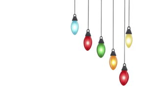 A Colorful hanging light bulbs in row create festive and cheerful atmosphere. bulbs are in various colors including blue, red, green, orange, and yellow, adding vibrancy to scene png