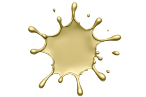 A shiny gold paint splash with dynamic droplets radiating outward creates striking visual effect. metallic sheen and fluid form convey sense of movement and luxury png