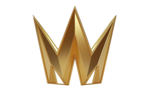 A golden, stylized crown logo with sharp, angular points and reflective surface, symbolizing luxury and prestige. design is symmetrical and modern, conveying sense of elegance and authority png