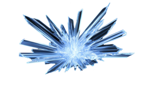 A cluster of sharp, translucent blue crystals radiates outward, creating striking and dynamic visual effect. intricate structure and vibrant color evoke sense of wonder and beauty png