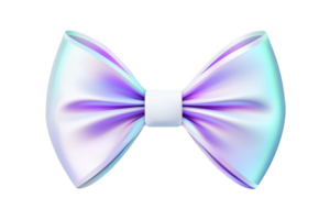 A shiny, iridescent bow with gradient of pastel colors, including blue, purple, and pink, creates whimsical and elegant appearance. bow is symmetrical and has smooth texture png