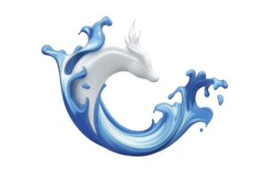 A dynamic illustration of mythical creature resembling dragon, seamlessly merging with flowing water, creating sense of movement and fluidity. design features shades of blue and white, evoking sense png