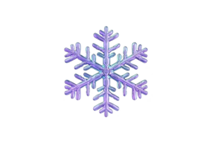 A detailed, vibrant snowflake with gradient of blue and purple hues, showcasing intricate patterns and symmetry. design captures delicate beauty and uniqueness of single snowflake png
