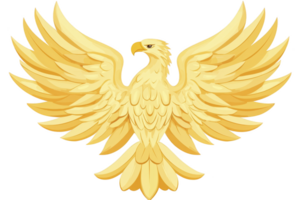 A majestic golden eagle with outstretched wings symbolizes strength and freedom, featuring intricate feather details and proud stance. illustration conveys sense of power and grace png