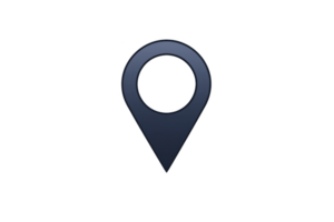 A dark blue location pin icon is depicted against transparency background, symbolizing navigation or mapping. simple design is commonly used in digital maps to indicate specific point or location png