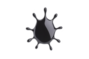 A shiny black liquid splash with glossy surface and smooth, rounded edges creates dynamic and fluid appearance against transparency background png