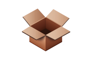 An open cardboard box with flaps spread out, showing empty interior. box is brown and appears to be made of corrugated material, commonly used for shipping and storage png