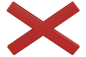 A large red cross symbol on transparency background, representing concept of error or cancellation. bold red color and simple design convey clear message of negation or prohibition png