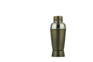 A sleek, metallic cocktail shaker with shiny finish, perfect for mixing drinks at home or in bar setting. Its elegant design adds touch of sophistication to any beverage preparation png