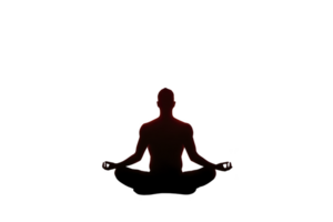 A silhouette of person meditating in lotus position, exuding calm and tranquility. figure is centered against transparency background, emphasizing peaceful posture png