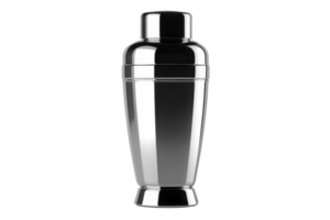 A sleek stainless steel cocktail shaker with polished finish, perfect for mixing drinks at home or in bar setting. Its elegant design adds touch of sophistication to any occasion png