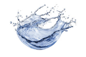 A dynamic splash of clear water captured mid air, showcasing fluid motion and energy. transparent liquid forms intricate shapes and droplets against transparency background png