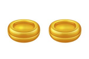 uma dois brilhante dourado argolas estão colocada lado de lado, refletindo luz e exibindo seus suave, polido superfícies. argolas aparecer luxuoso e elegante, simbolizando riqueza e comprometimento png